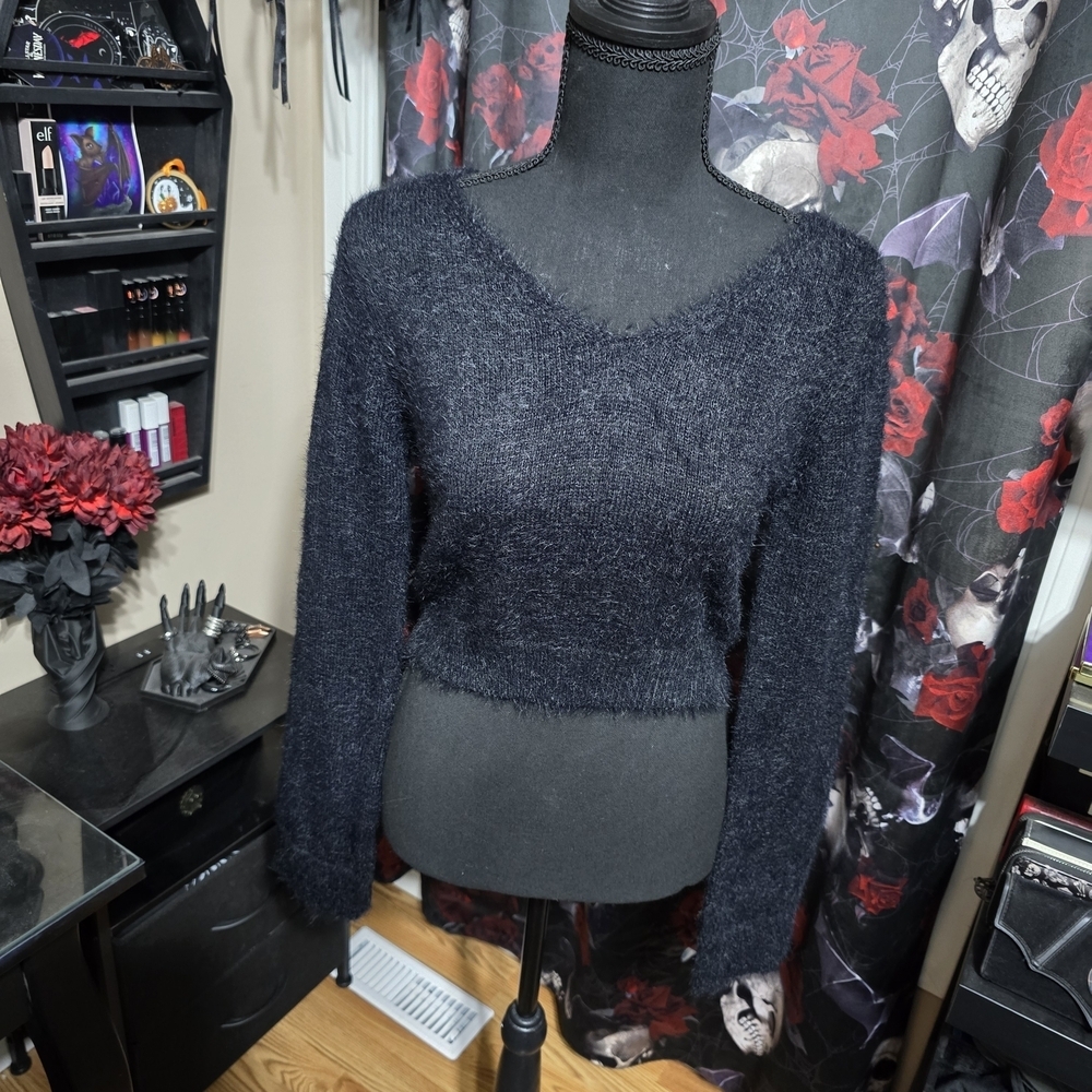 Black Furry Crop Sweater, LG